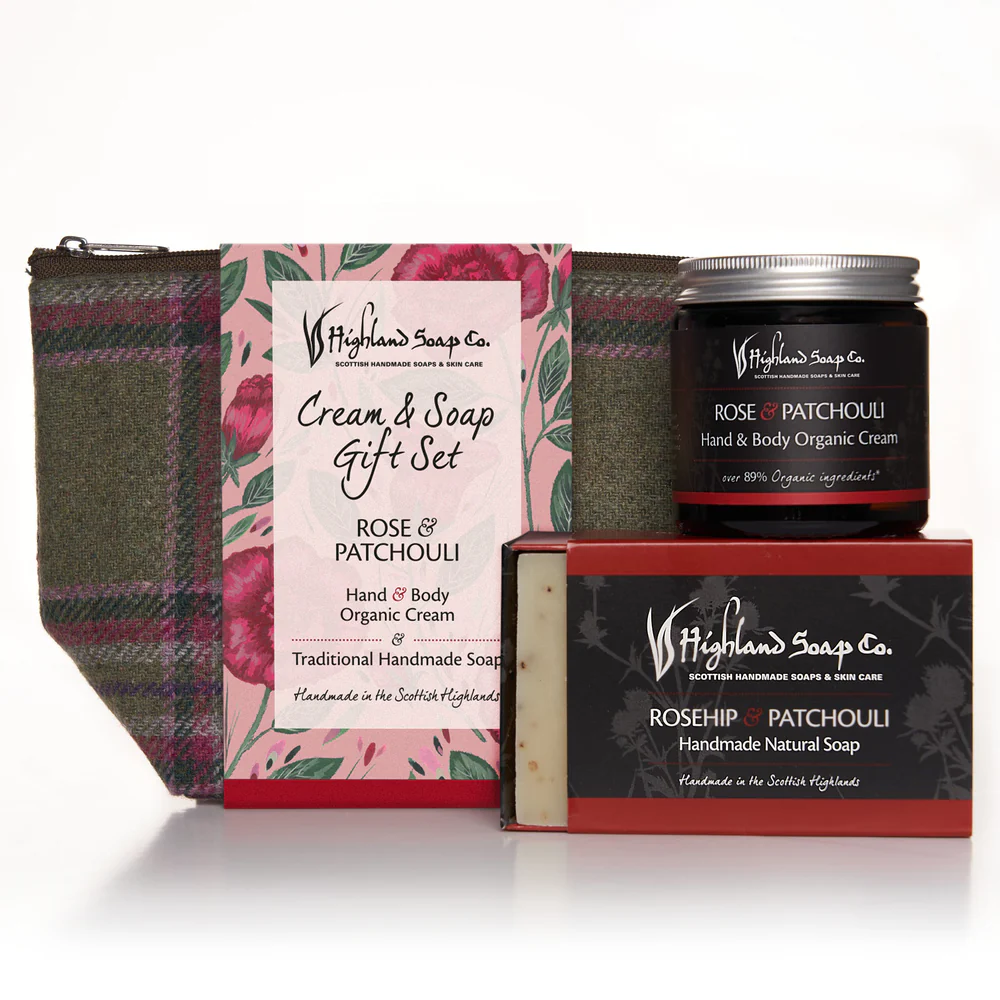 Gavesett Rose & Patchouli, Håndlaget såpe og Hånd/ Kroppskrem ~ Highland